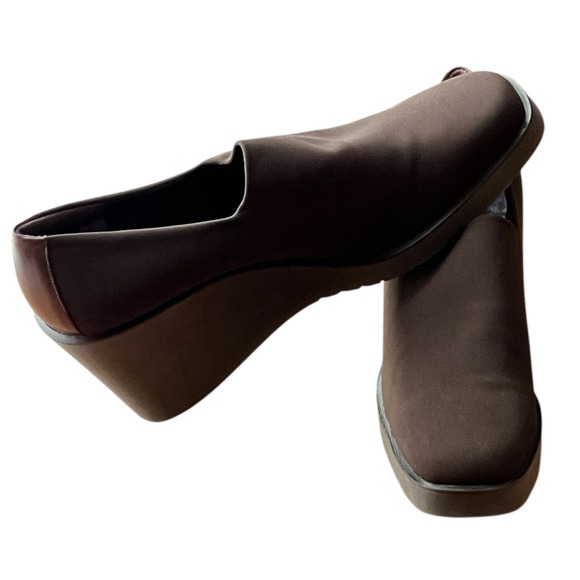 Donald J Pliner Brown Wedge Slip on Shoes Sz 8.5 Narrow Made in Spain Officewear - Picture 10 of 12